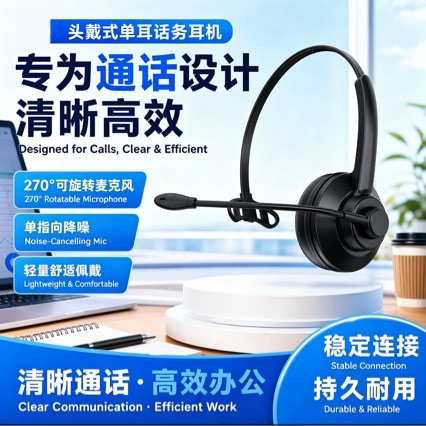 Wireless Bluetooth Headset Single-Ear Noise-Cancelling Headset for Customer Service and Telemarketing, Factory Wholesale, Supports Logo