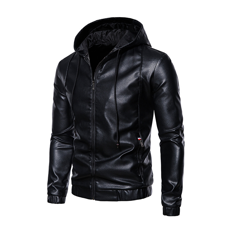 Chaqueta de cuero de hombre Amazon transfronterizo chaqueta de cuero PU hombre encapuchado delgado locomotora coreana chaqueta casual chaqueta superior hombre