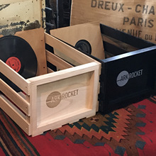 实木复古70张黑胶唱片收纳箱木箱黑原木唱机整理箱 美国Arkrocket