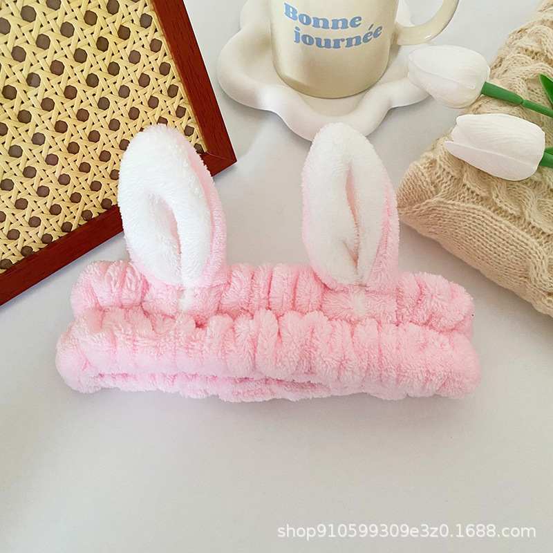 Super lindo tridimensional Orejas de conejo banda de pelo de las mujeres lavado de la cara belleza diadema accesorios para el cabello tocado de franela fábrica al por mayor