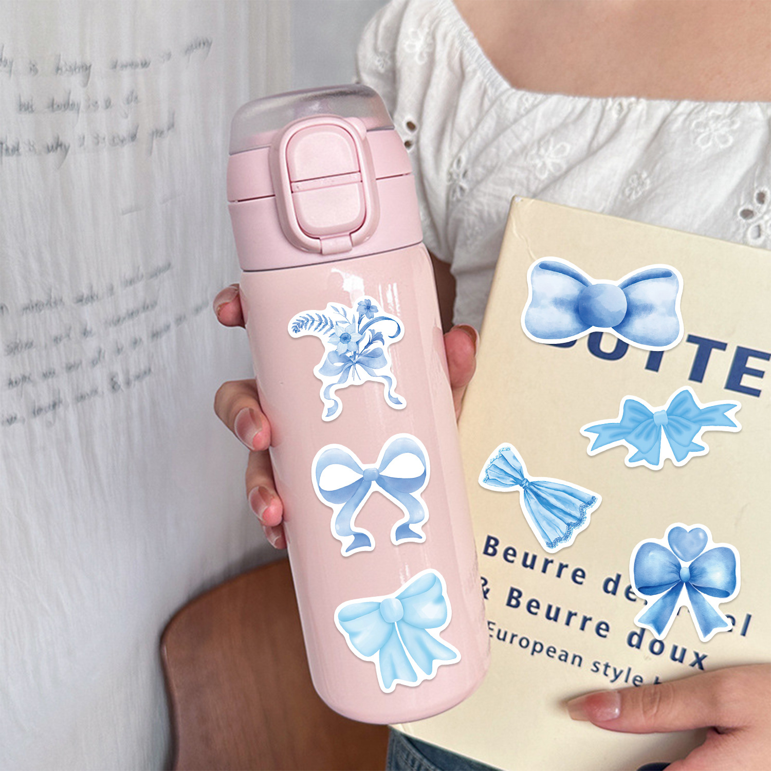 22g Weight Stickers Stationery Type 1 Set Quantity Learning Occasion PVC Material Cherry, Heart Shape, Bow Knot Pattern Cute Style Blue Color 1 Set Cherry Heart Shape Bow Knot Learning PVC Cute Stickers 8