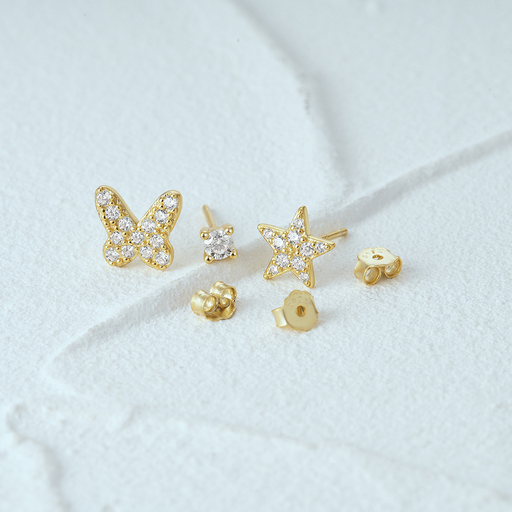 1 Set Simple Style Star Butterfly Plating Sterling Silver Ear Studs display picture 103
