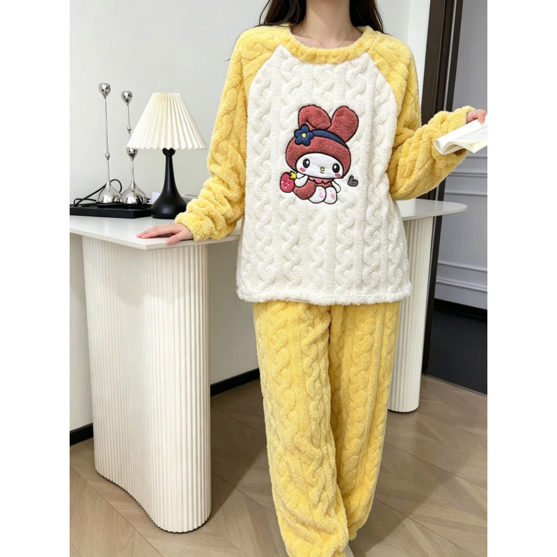 Conjunto de Pijama para Mujer de Terciopelo de Coral, Cálido, Cómodo y Grueso, para Casa y Exterior image 9