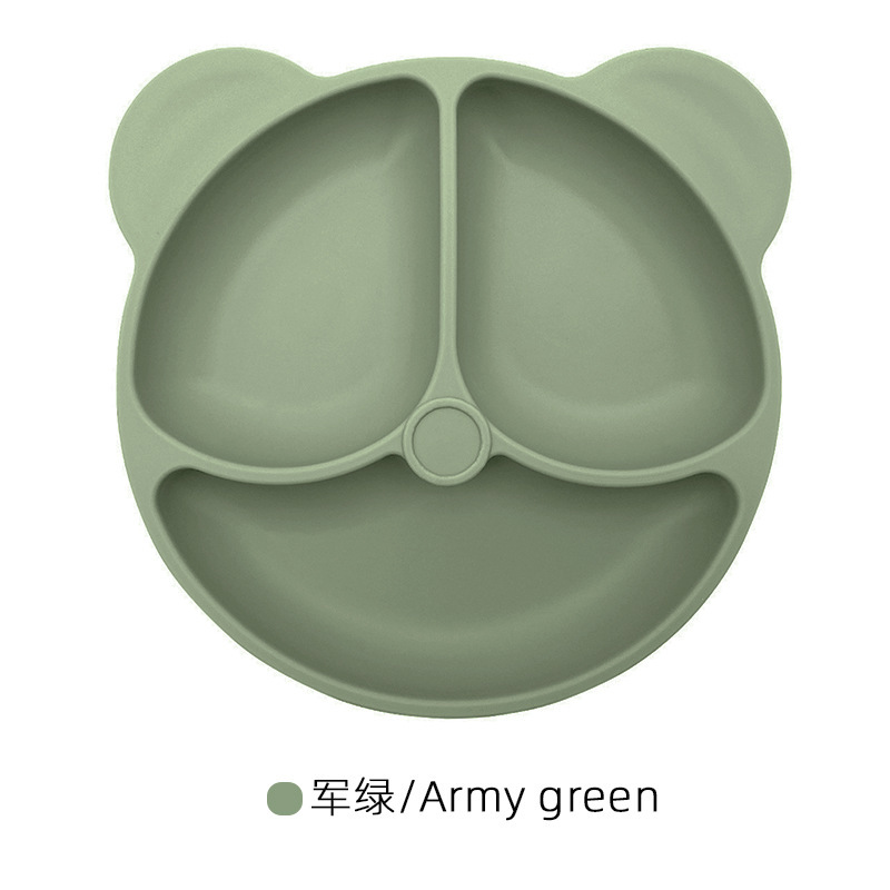 Silicona bebé cena placa redonda cara sonriente vajilla de silicona de los niños plato de cena de silicona suplemento de alimentos para bebés plato de cena del compartimiento