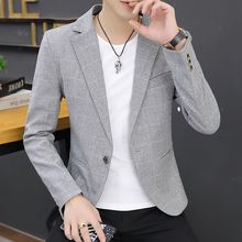 2025春秋男士格子小西装韩版修身外套青少年潮流西服休闲学生上衣