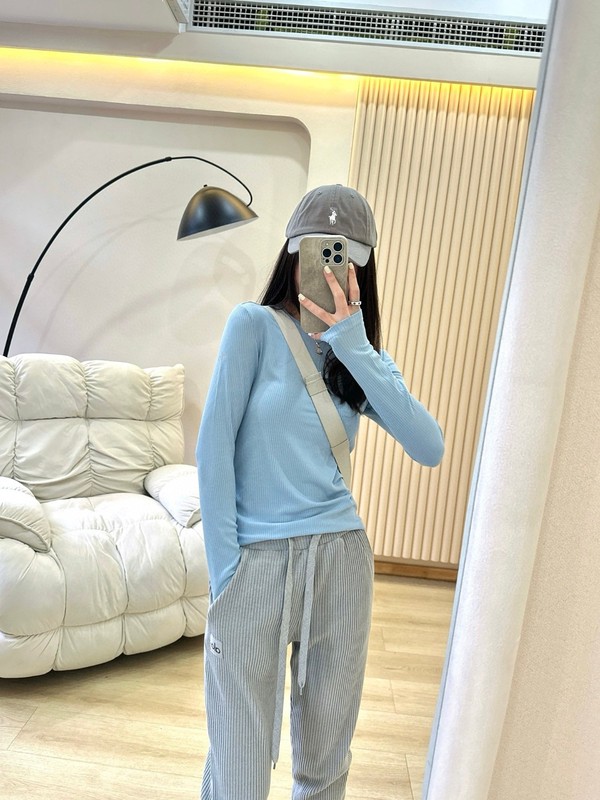 初秋Aloニットリブスリム長袖インナーシャツスポーツフィットネスヨガインナーウェアレディーストップスTシャツ|undefined