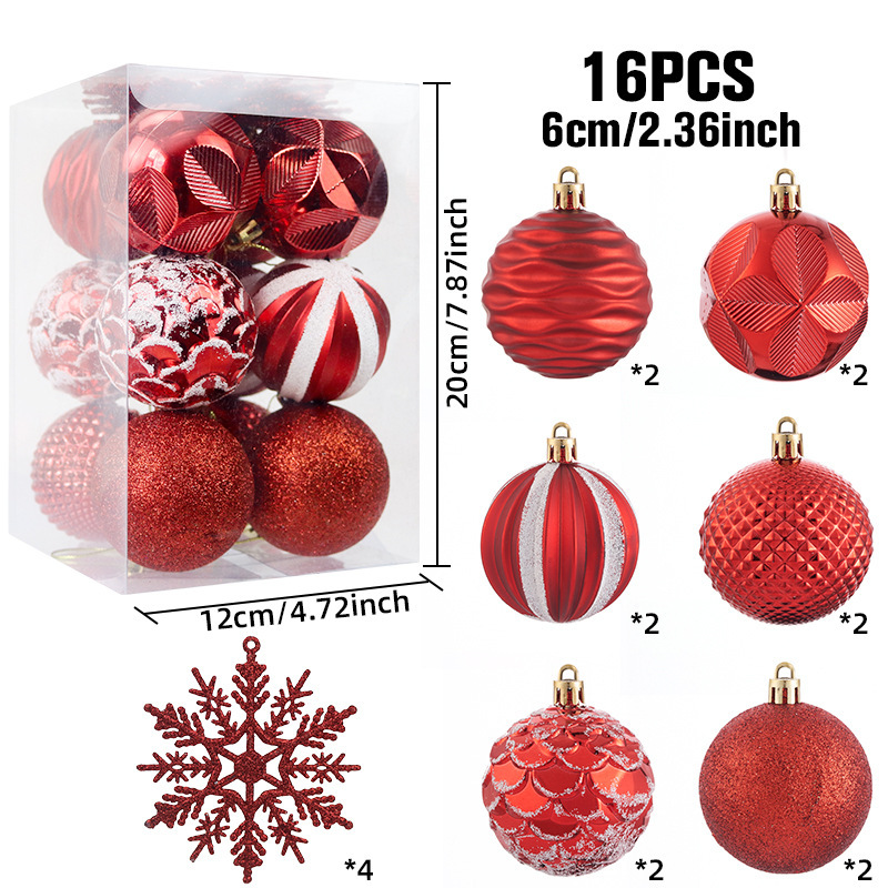 クロスボーダー新しいクリスマスボール装飾 6 センチメートル 16 パック塗装クリスマスボールセットプラスチック電気メッキカラーボールハンギングボール|undefined