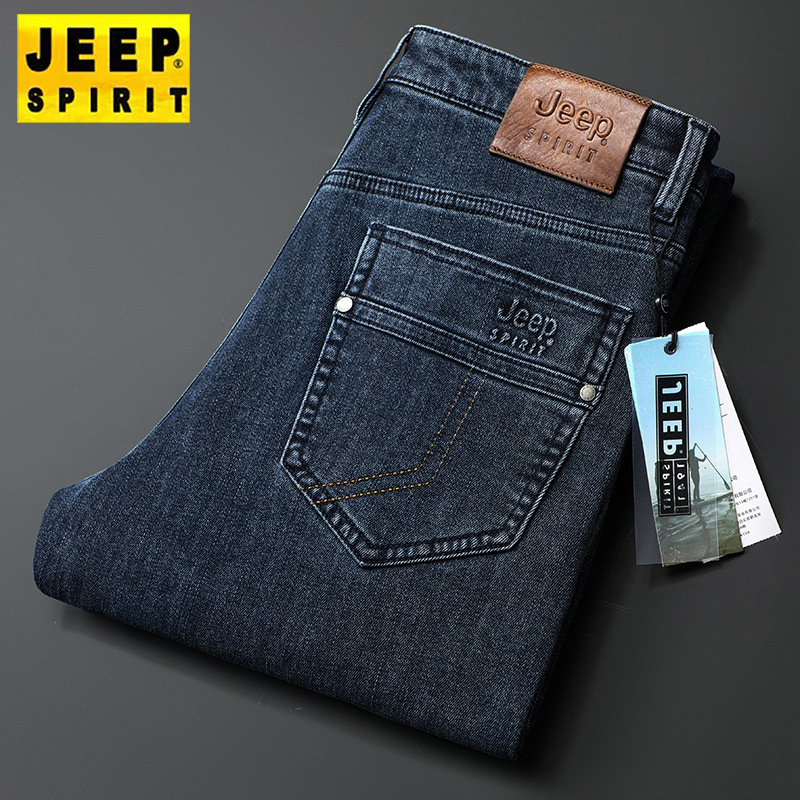 2025 Autumn/Winter Jeep Casual Straight-Leg Jeans Washed Long Pants Stretchy Loose Thick Warm Wear-Resistant J768