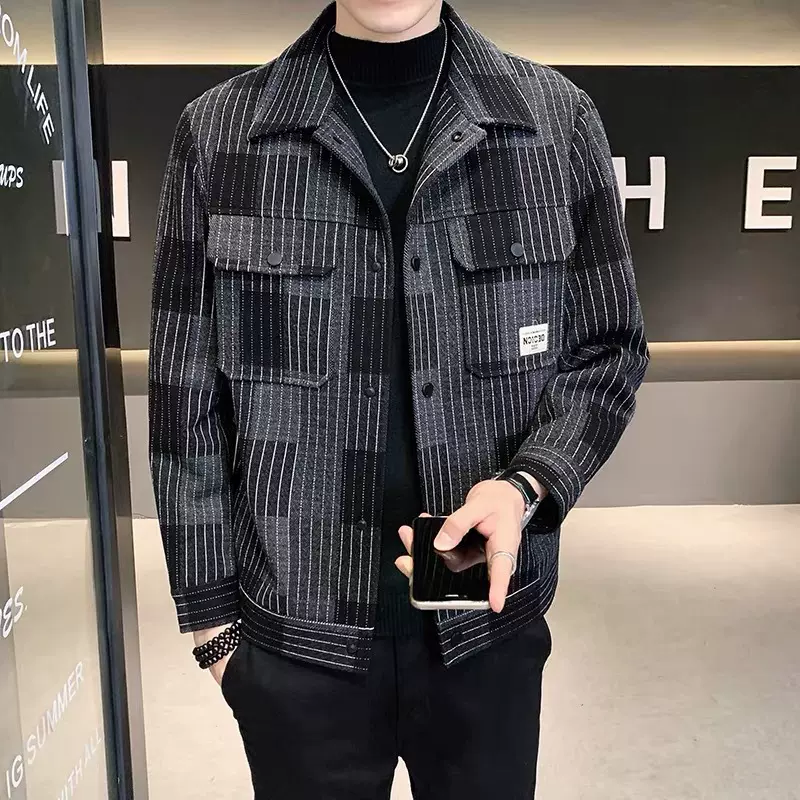 潮牌短款毛呢外套男2024秋冬加厚男士呢子大衣韩版修身男装上衣潮