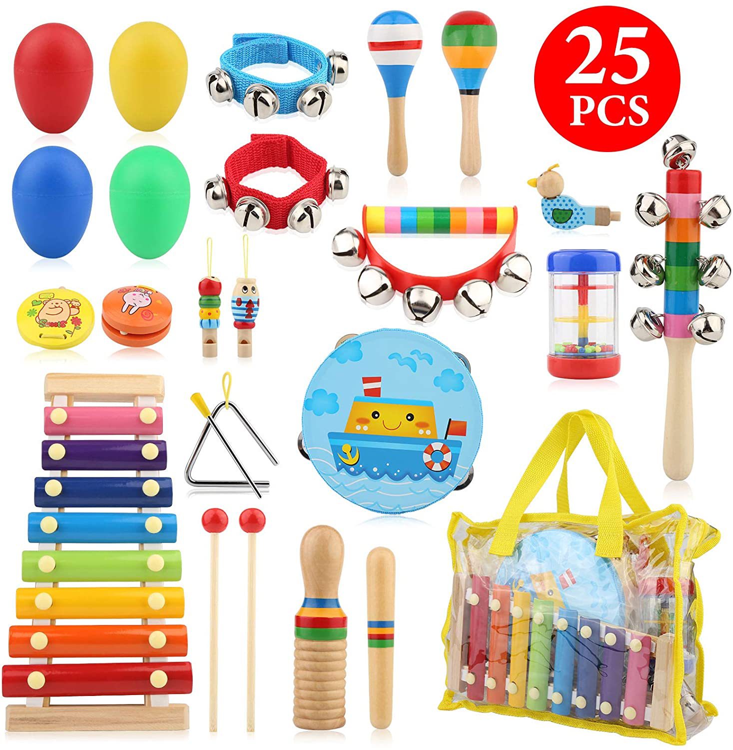 Conjunto de instrumentos musicales, instrumentos de percusión para niños, jardín de infantes para niños, música para bebés, ayudas para la educación temprana, juguetes Orff, rompecabezas