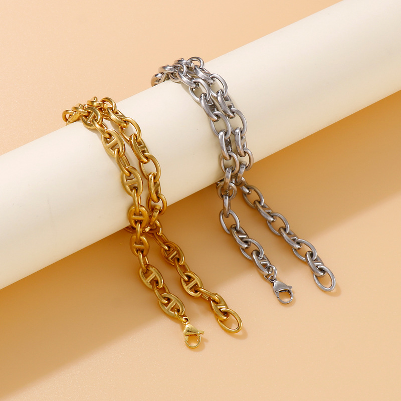 Tarjeta de la rueda de la joyería europea y americana transfronteriza cadena japonesa suéter cadena de moda Oval hebilla abierta collar de Nariz de cerdo pulsera