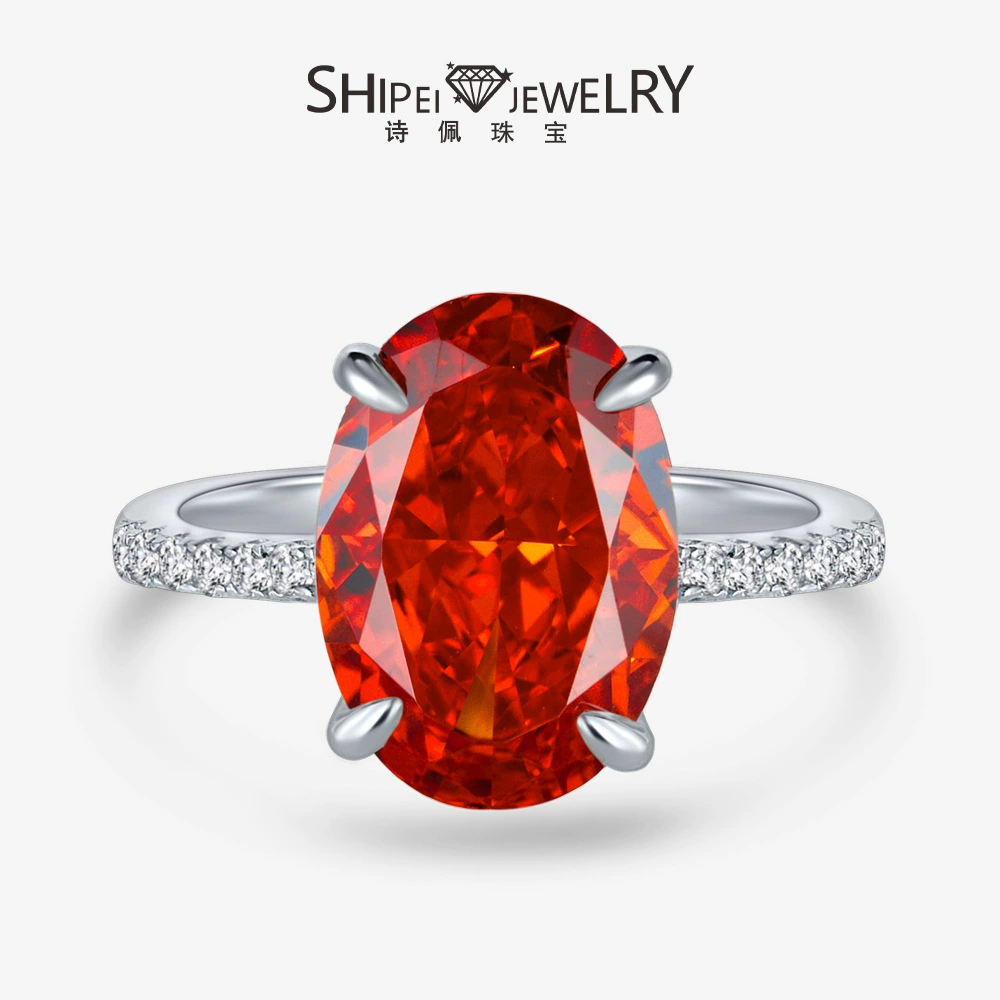 Shipei Jewelry 4ct Padma Красное высокоуглеродистое кольцо с бриллиантом, все тело 925, инкрустированное 9*13, легкое роскошное женское кольцо в европейском и американском стиле