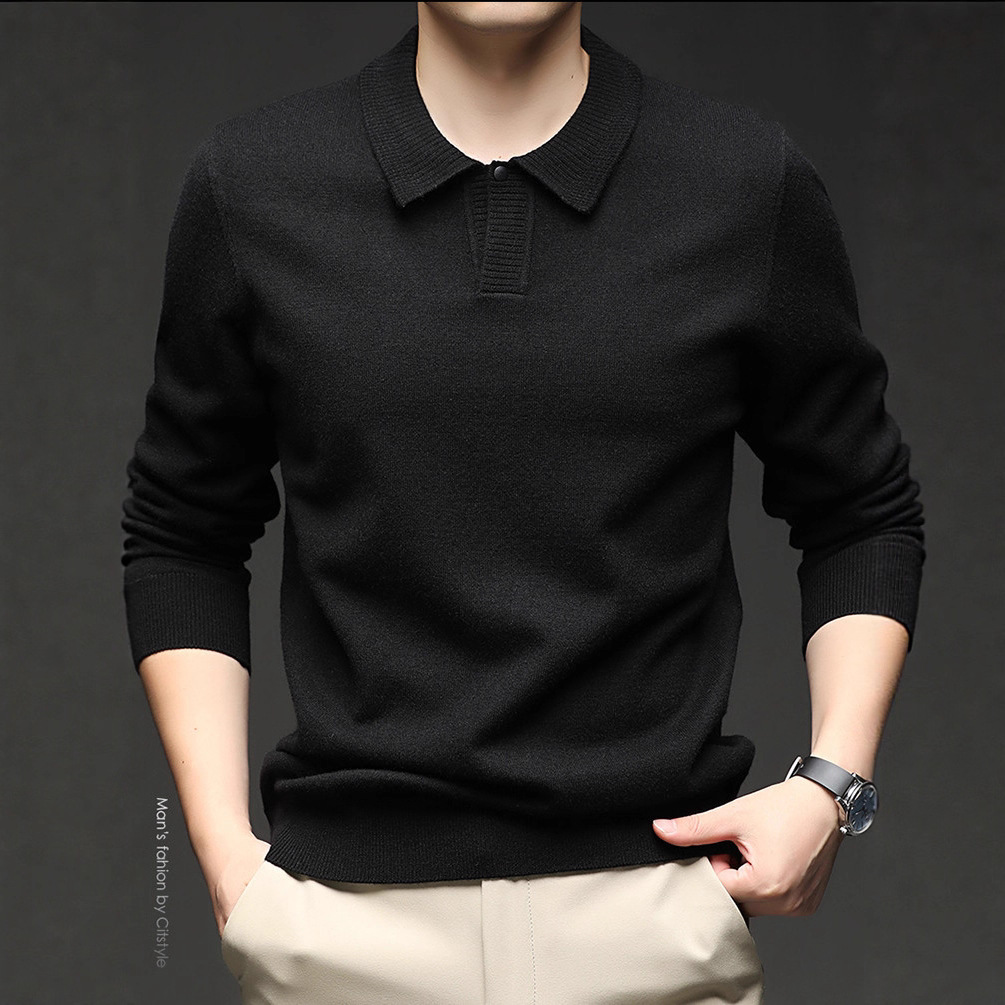 Hombres delgados comercio exterior de manga larga jersey de punto de mediana edad primavera y otoño nuevo suéter casual de cuello de tijeras