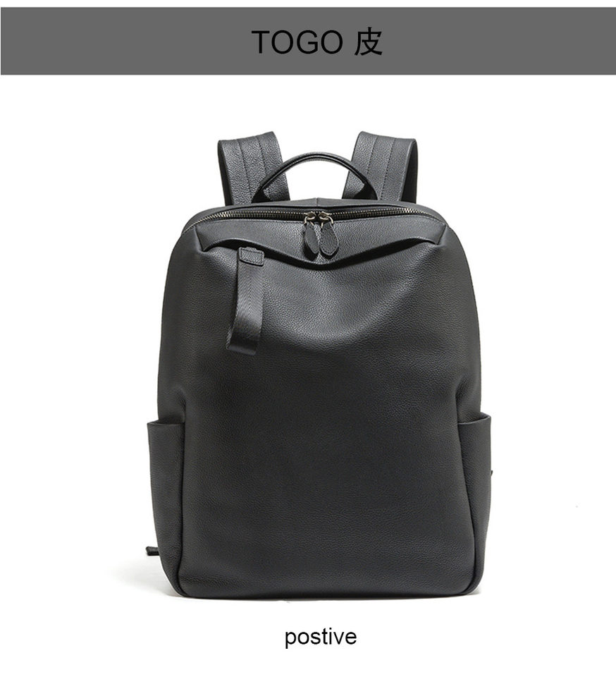 Ba lô nam da bò đầu lớp công sở đa năng, ngăn máy tính 14 inch, dung tích lớn đi công tác — Da Nappa màu đen, mô hình TOGO chi tiết 13