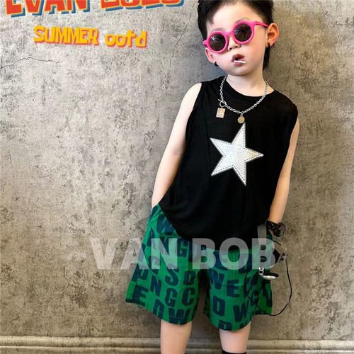 Children's summer wear boys' sleeveless T-shirt 2024 summer new baby cotton vest loose sports boy top 5