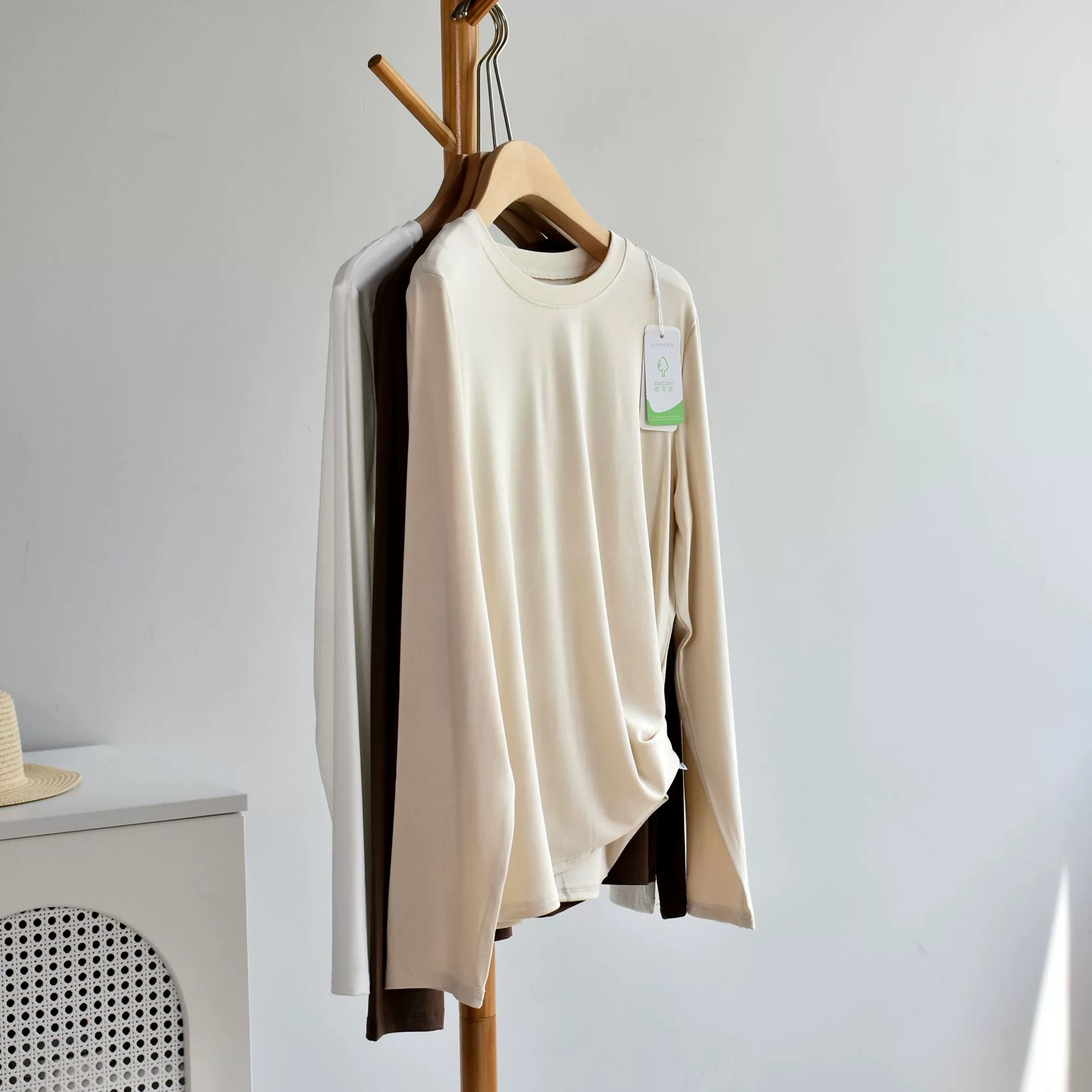 Универсальная женская футболка с круглым вырезом, осенняя, премиум-класса, из шелковистой ткани, с длинным рукавом, базовая модель