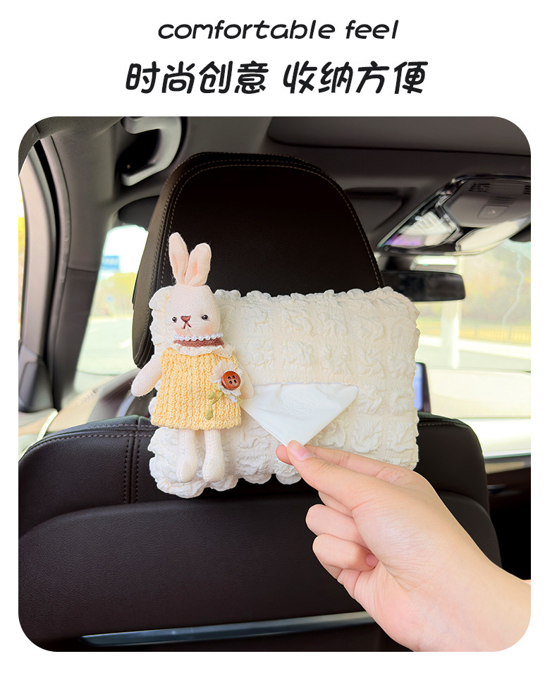 Car-Mounted Tissue Box, Cute Sweater-Style Rabbit Design, for Car Armrest Box, Car Seat Back Tissue Hanging Bag for Women