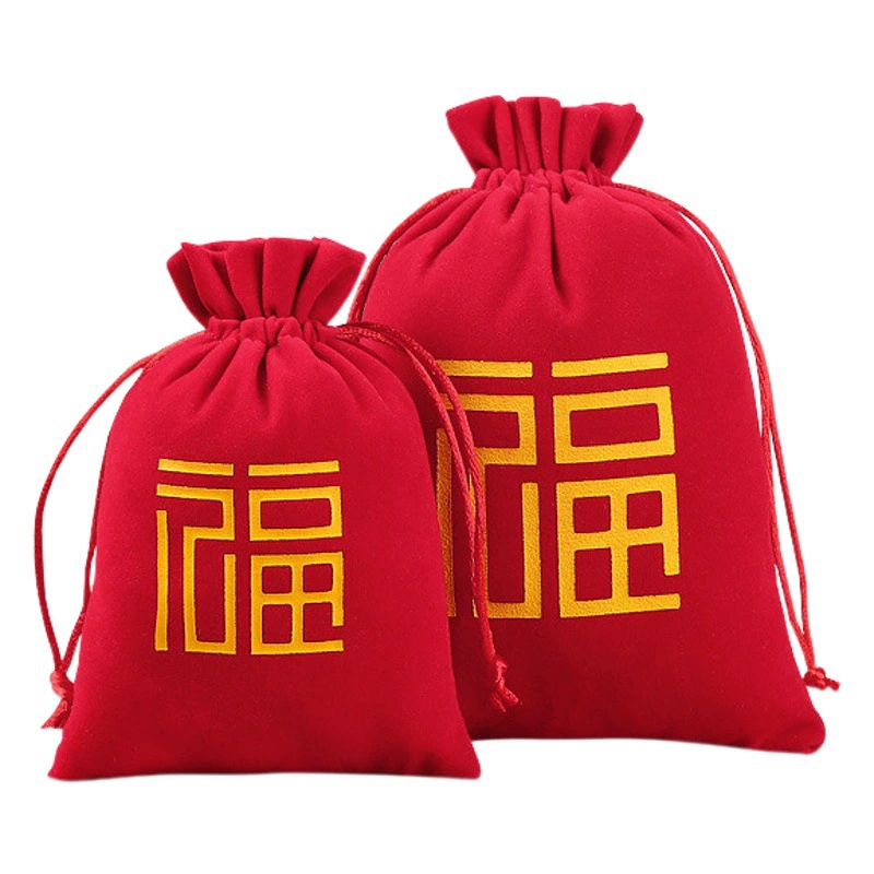 В наличии Фланелевая сумка Сумка для ювелирных изделий Сумка для новогоднего благословения Baifu Новогодняя Подарочная сумка Сумка на шнурке с ободком Красная Сумка-конверт для благословения