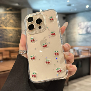 Three-Dimensional Cherry Suitable for Apple 17 Glue Mobile Phone Case Iphone16Promax New 15Pro Anti-Fall 14 Women