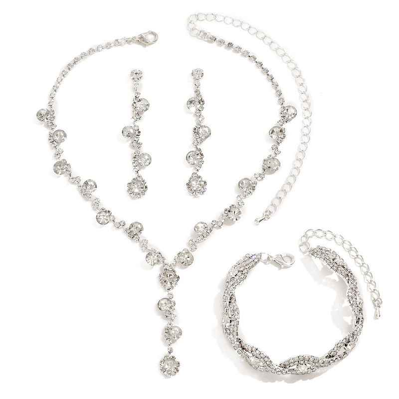 2022ファッション水晶ドリルネックレスピアスブレスレット三点セットアクセサリー結婚式アクセサリー|undefined