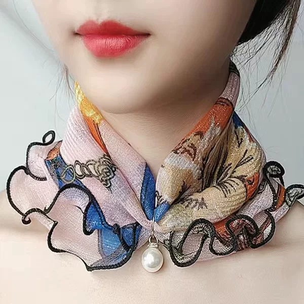 New Pearl Neck Scarf for Women, Neck Protector, Neck Protector, Korean Style Sun Protection, Versatile Multifunctional Scarf, Silk Scarf