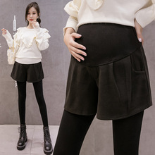 孕妇毛呢春秋冬简约时尚宽松潮妈阔腿孕妇托腹短裤靴裤