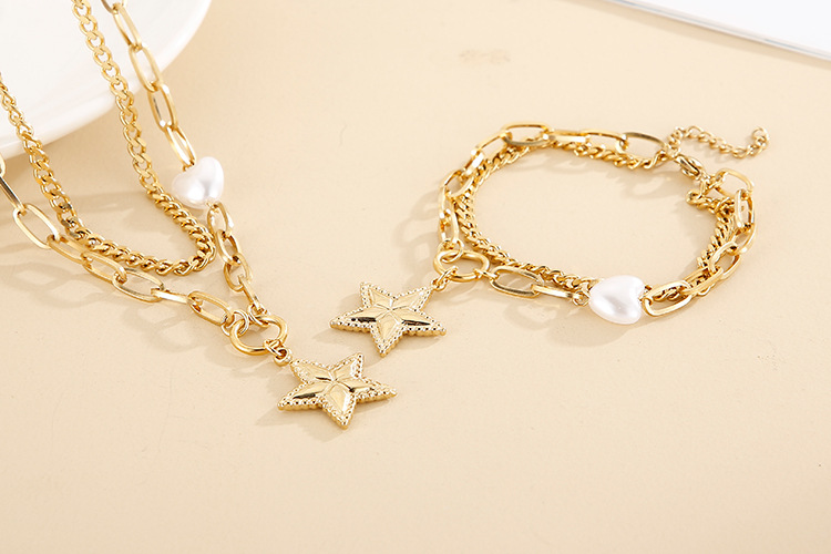 Wholesale Fashion Stainless Steel Star-shaped Double-layer Necklace Bracelet Suit Nihaojewelry display picture 7