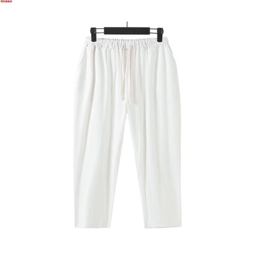 Cotton and linen plus size pants for men, fat men's lantern pants, summer linen, sweat-absorbing and breathable 9/10 pants, cotton and linen