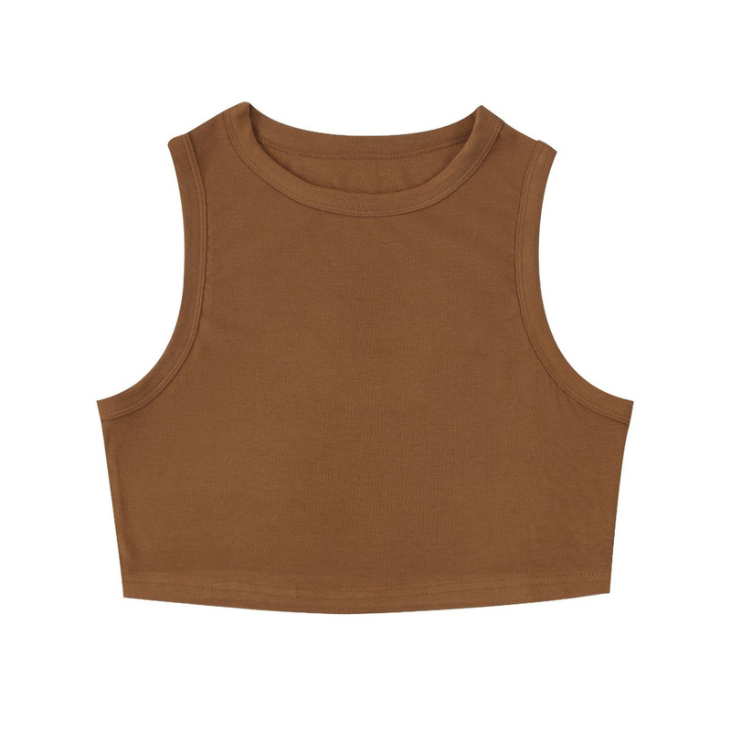 European and American Foreign Trade Cross-Border Minimalist Slim-Fit Tank Top T-Shirt for Women, Summer Solid Color Round Neck Slim Casual Top