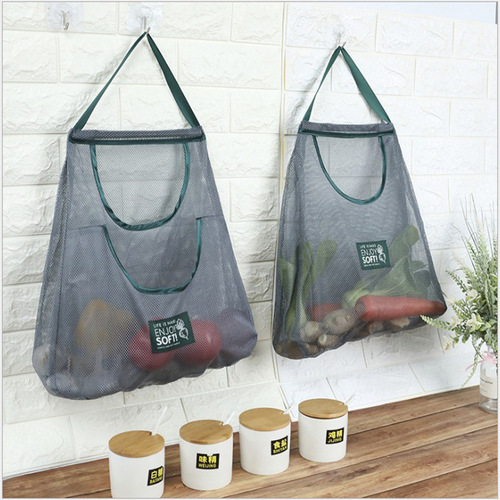 Hollow wall-mounted storage bag, kitchen vegetable and fruit storage bag, portable mesh bag, breathable onion, ginger and garlic shopping bag