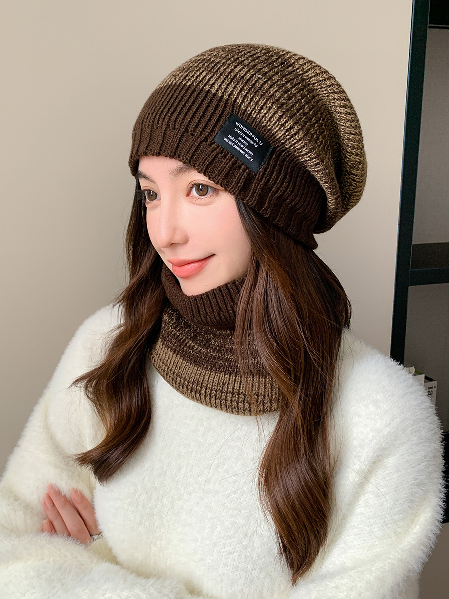 Kötött pulóver sapka és sál szett férfi és női téli vastagított és bársony kültéri arcvédő kétszínű kötött sapka_voghion.com