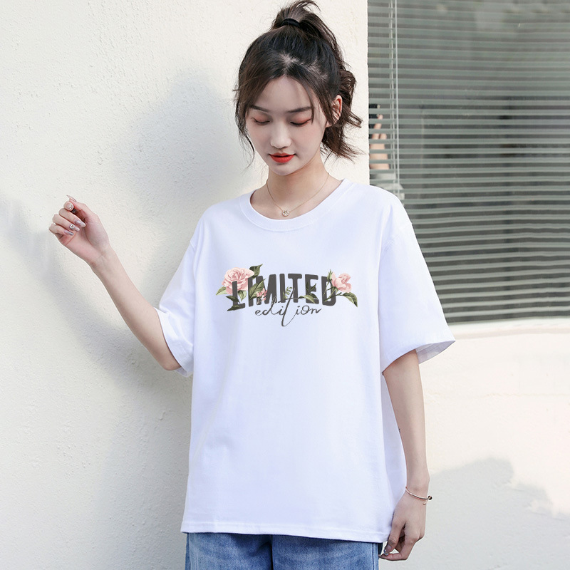 Summer New Cotton Short-sleeved T-shirt Women's Base Shirt Loose Round Neck Cotton White T-shirt Women's Wholesale Printing