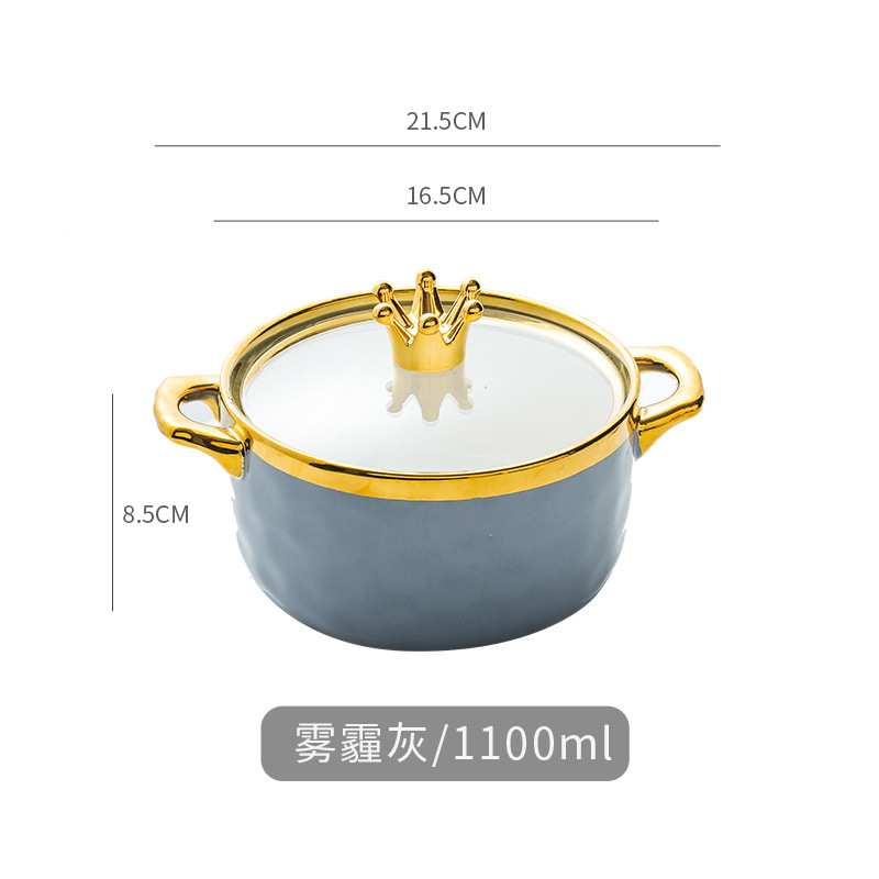 INS japonés-estilo simple tazón de cerámica hogar creativo color sólido gradiente doble-oreja sopa olla con tapa ensalada tazón de fideos instantáneo