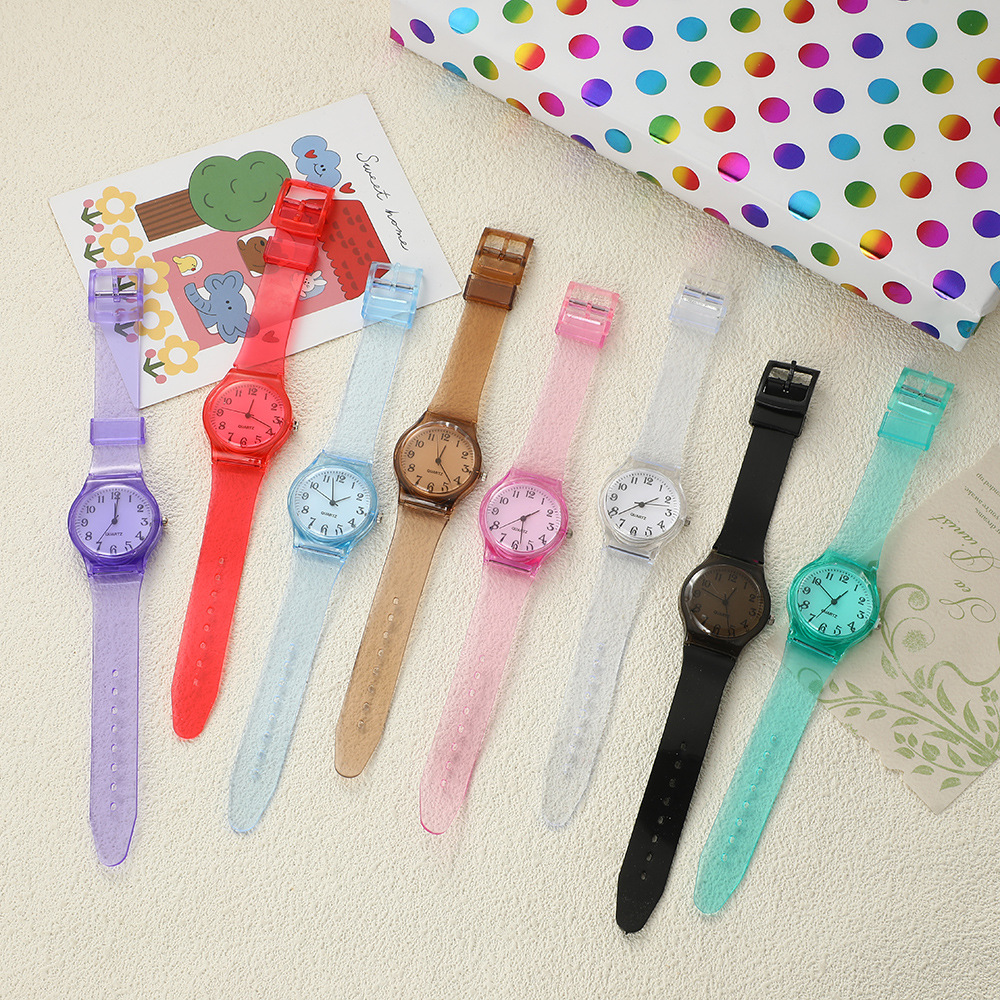 Candy Color Digital Face Student Simple Transparent Watch Strap Small Fresh Female Student Cute Cartoon Quartz Watch Wholesale