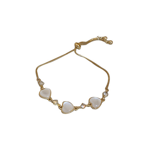 Real gold electroplated opal pearl flower love bracelet Korean ins fashionable adjustable bracelet light luxury bracelet
