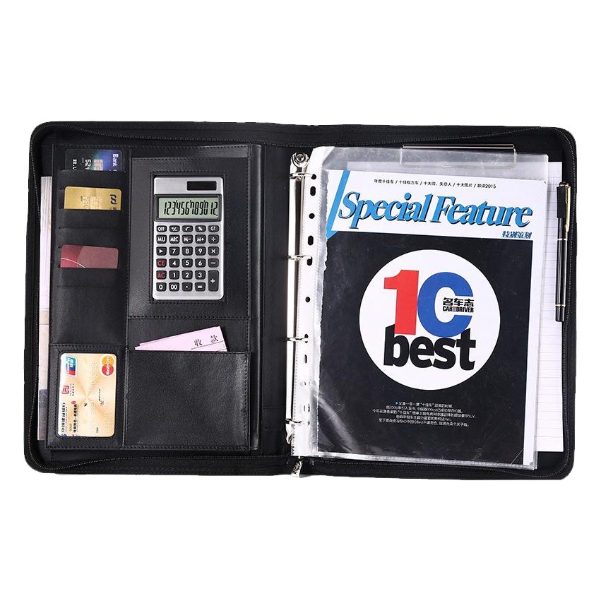 En stock al por mayor A4 bolsa de cremallera portátil administrador de archivos de negocios clip de almacenamiento de oficina de hojas sueltas almohadilla de ventas de material