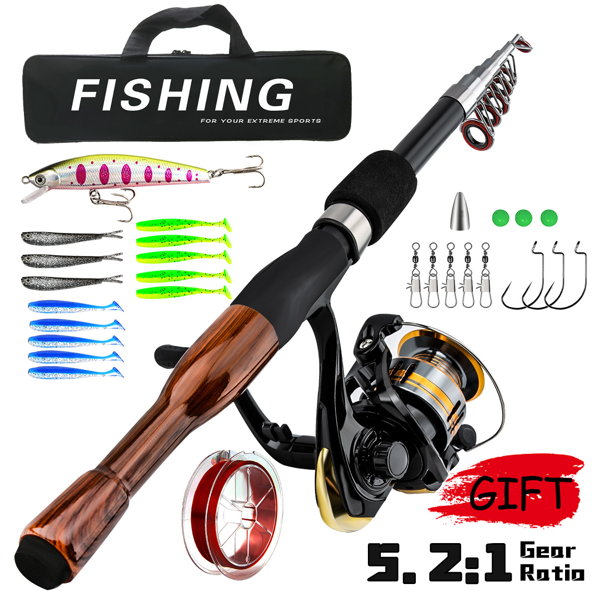 超短節伸縮路亞竿全套套裝便攜迷你遠投海杆拋竿漁具套裝跨境批發