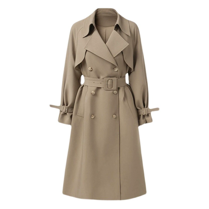 Новая женская удлиненная утепленная повседневная куртка-парка в британском стиле цвета хаки с поясом, весна-осень 2025