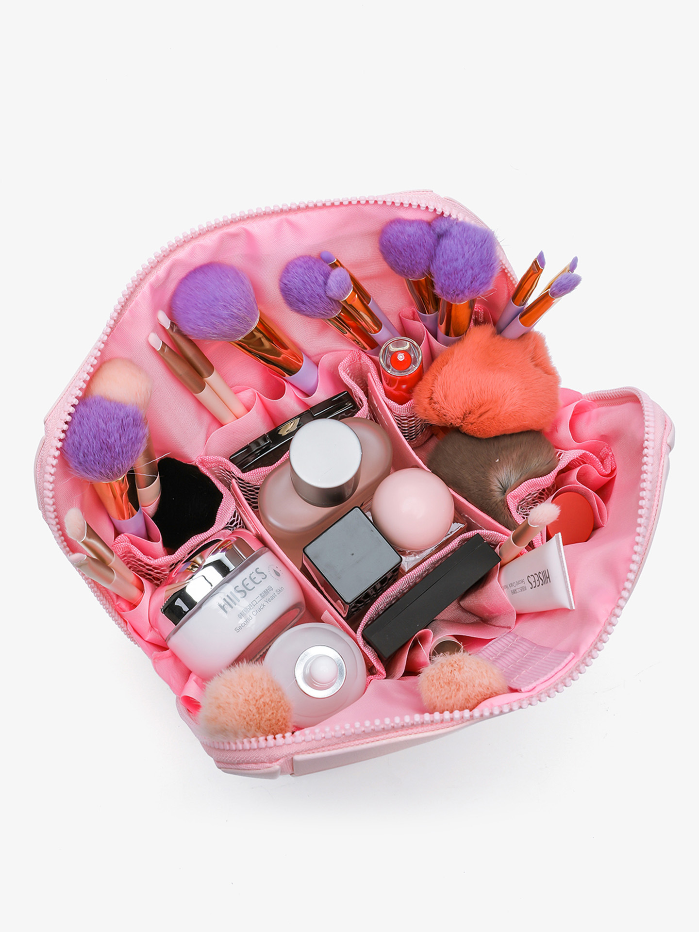 2025 nueva bolsa de maquillaje de diamante geométrico para mujeres gran capacidad de división de viaje viaje viaje bolsa de concha bolsa de almacenamiento a rayas