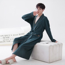 居家新款全棉睡袍男士春秋季长袖大码纯棉浴袍休闲开衫家居服睡衣