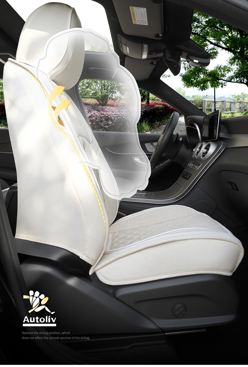 Car Seat Cushion, All-Inclusive, Suitable for All Seasons, Pure Linen Seat Cover, Fully Surrounded by Cotton and Linen Fabric, Cartoon Seat Cover
