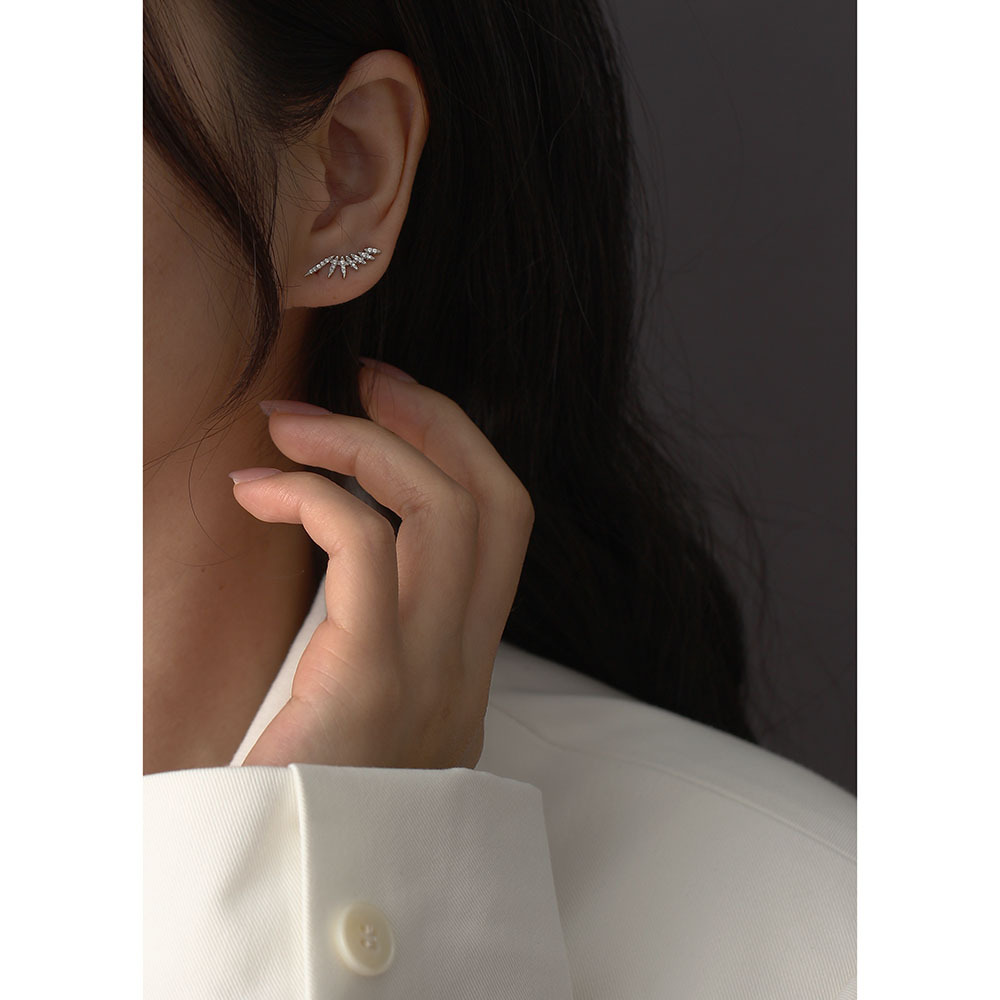 Fashion Feather Sterling Silver Plating Zircon Ear Studs 1 Pair