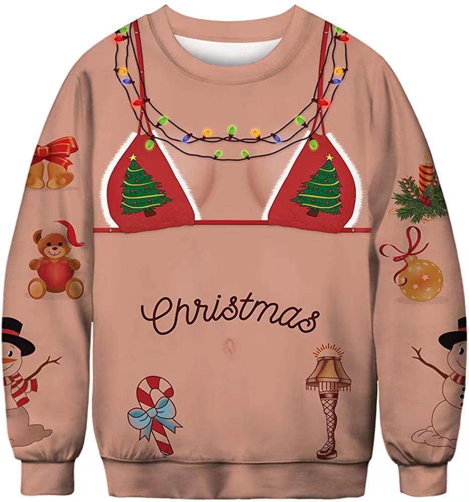 jongen Europees en Amerikaans grensoverschrijdend onafhankelijk station Kerstmis 3D digitale print borst haar grappig patroon ronde hals_voghion.com