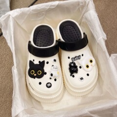 原宿風時尚增高厚底洞洞鞋女夏季軟底踩屎感時尚外穿沙灘涼拖鞋