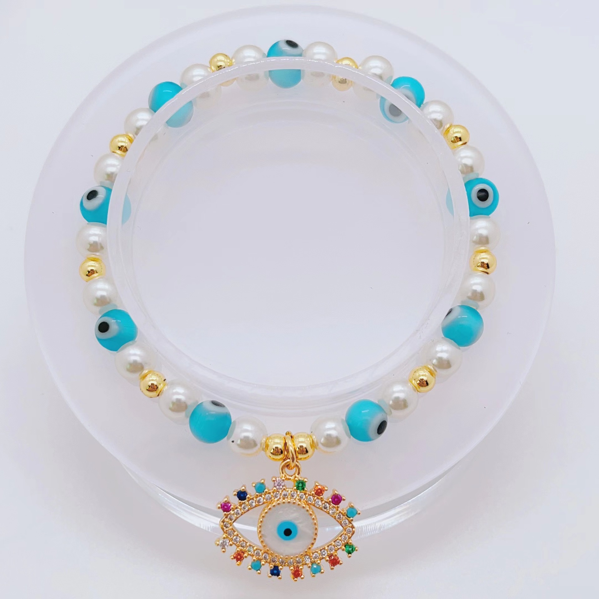 Retro Devilu0027S Eye Star Coconut Tree Imitation Pearl Alloy Rhinestone Womenu0027S Bracelets 1 Pie