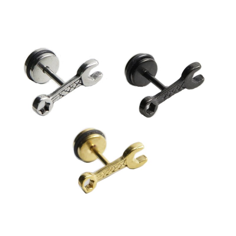 Boucles d'oreilles puces en acier titane, style hip-hop masculin, en forme de croix. Bijou tendance au design géométrique classique._voghion.com