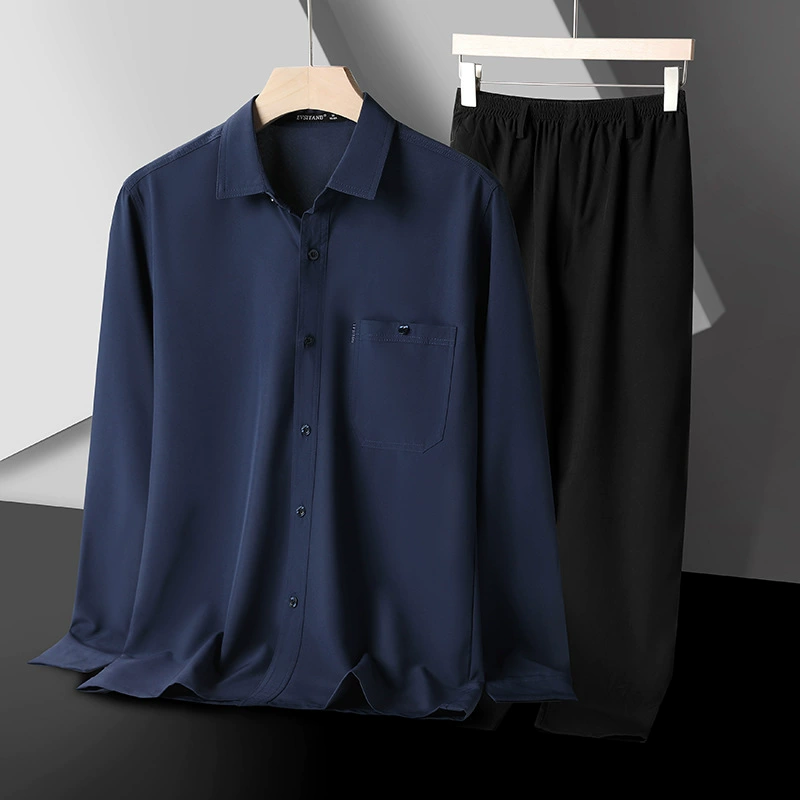 Папочка весенняя рубашка среднего возраста набор из двух частей весна и осень тонкая рубашка с длинными рукавами средняя и пожилая летняя одежда