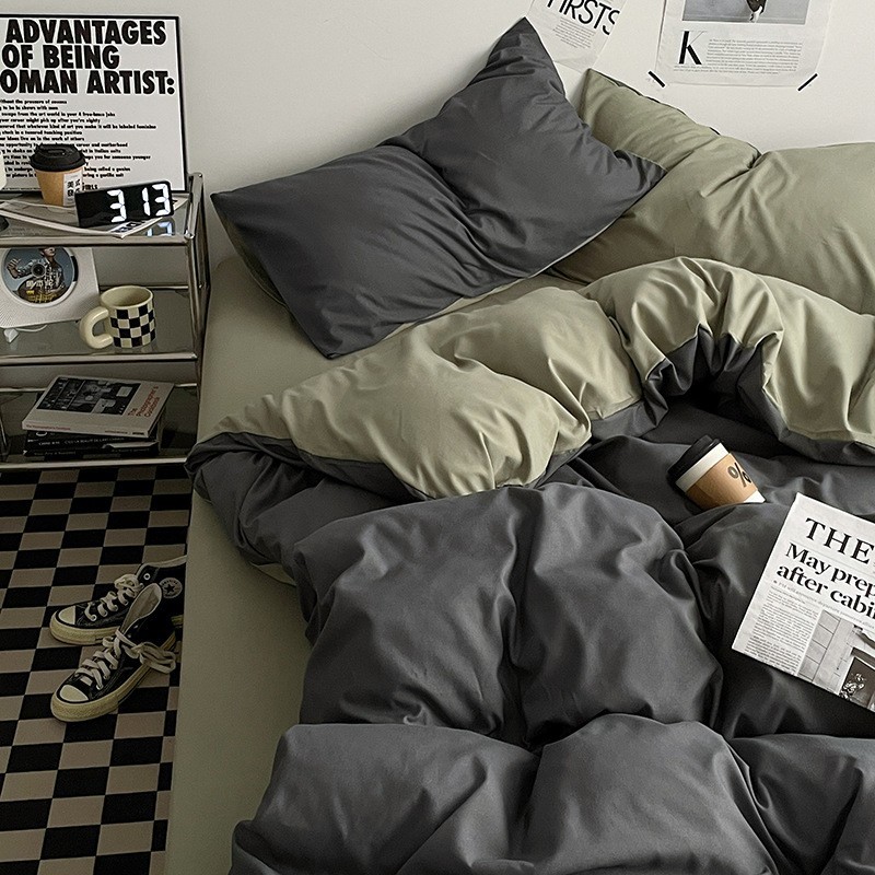 Category a Maternal and Infant Grade Ins Four-Piece Washed Cotton Quilt Cover Bed Sheet College Dormitory Bed Three-Piece Set for Sleeping Naked