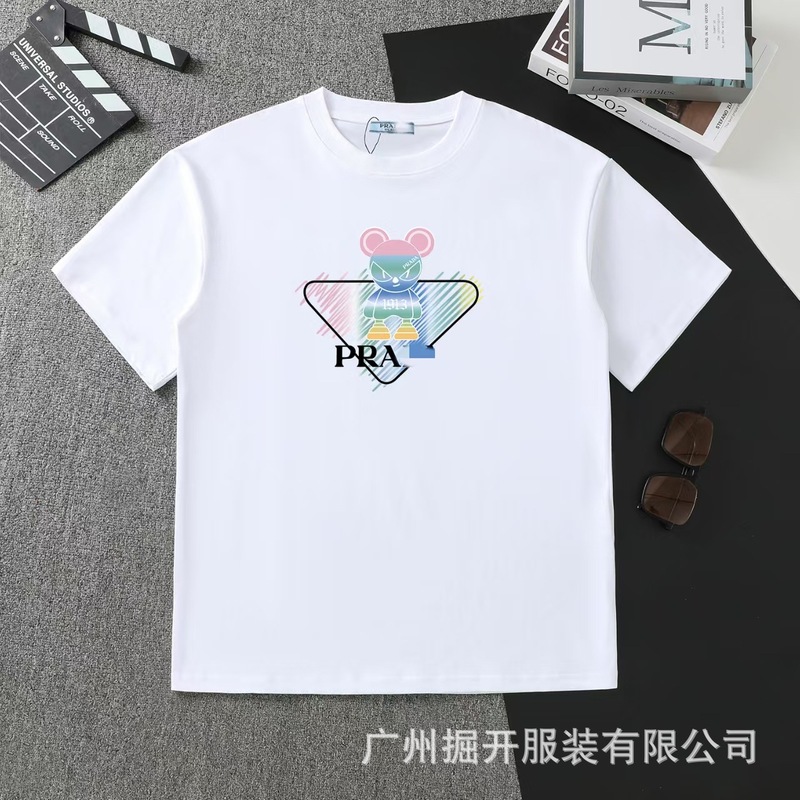 クロスボーダー 2025 夏のトレンドブランド P ファミリー新レタープリントラウンドネック Tシャツカジュアルファッショントレンド半袖男性と女性|undefined