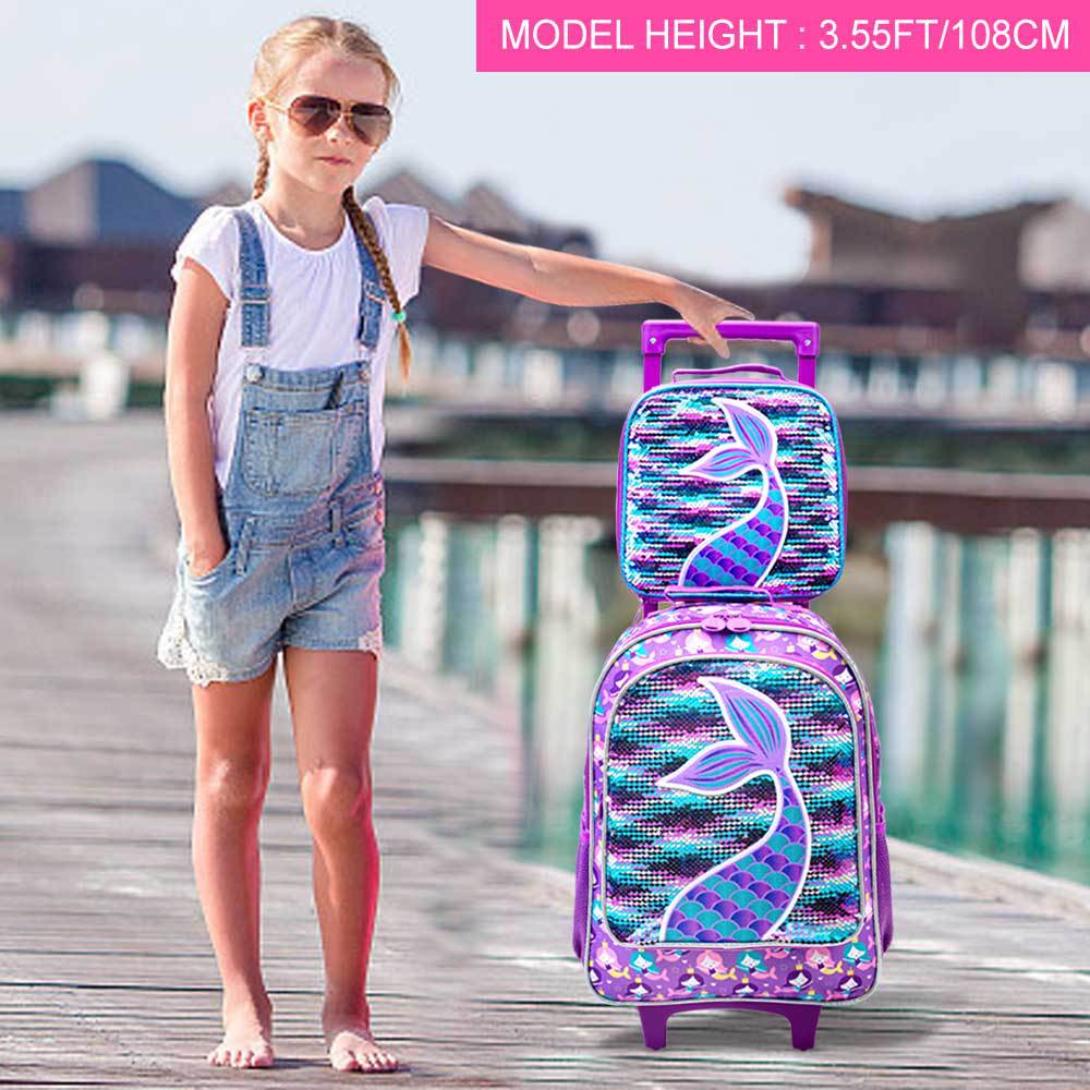 Nuevo lugar transfronterizo de dibujos animados lindo lentejuelas cola de pez escuela primaria mochila de doble tirante portátil